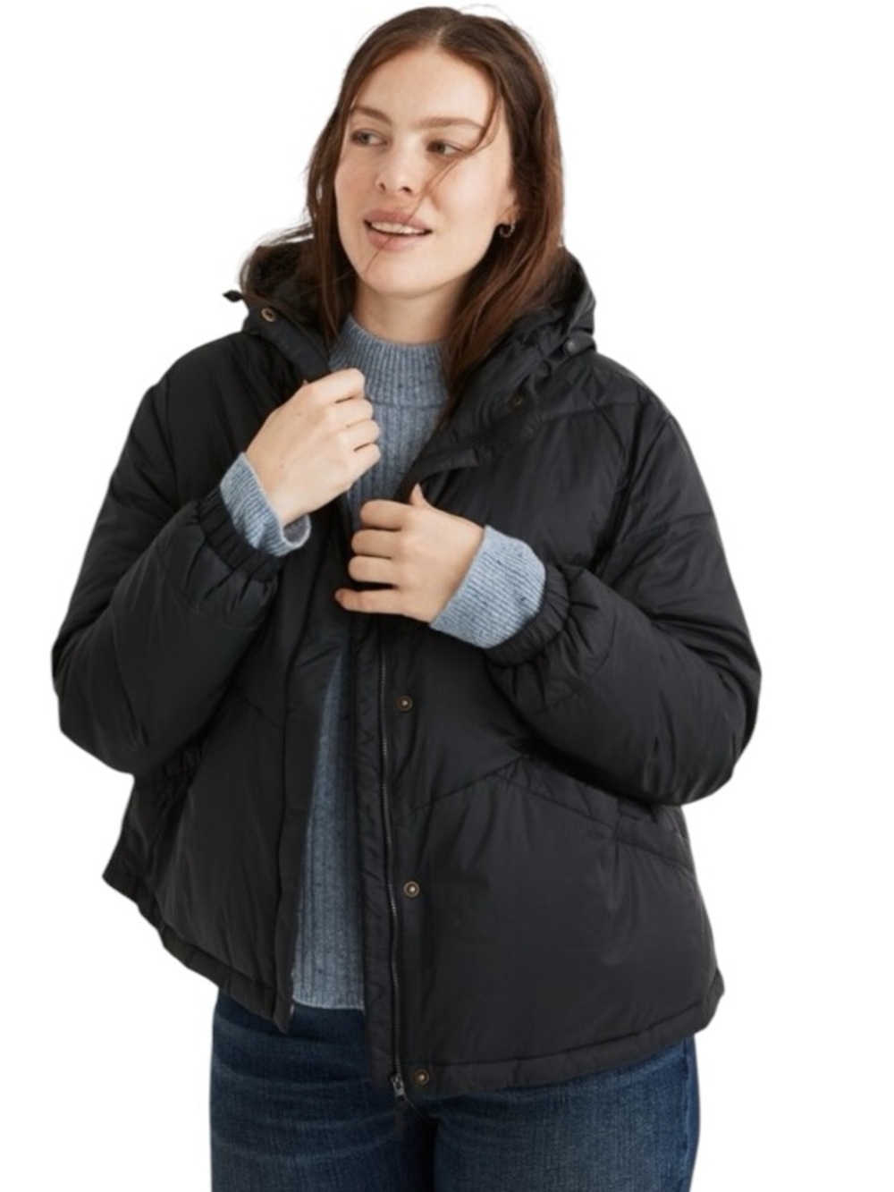 Madewell Black Hooded Puffer Jacket women's size XL